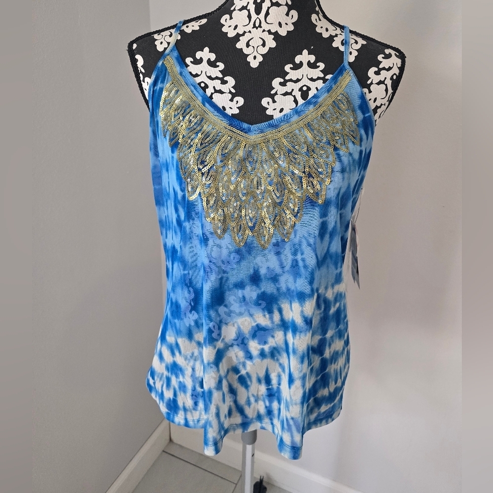 INC International Concepts Blue and Gold Women's Top Size XL